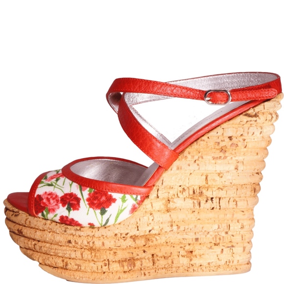 DOLCE & GABBANA FLORAL PRINT WEDGE SANDALS - Picture 1 of 6